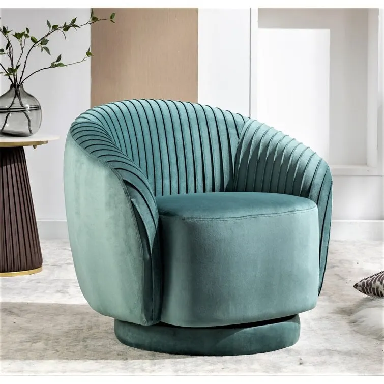 Modern Barrel Swivel Chair with Plush Velvet Upholstery and Smooth 360 Rotation Round Accent One-Seater Sofa
