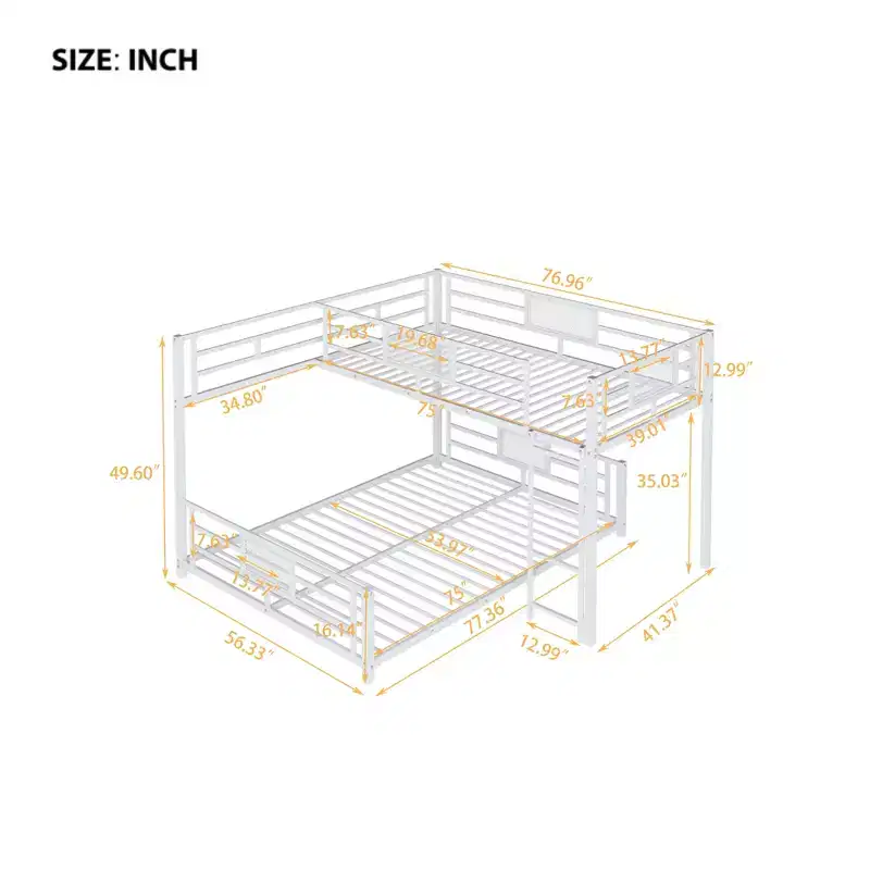 Bellemave L-shaped Metal Twin over Full Size Bunk Bed, White