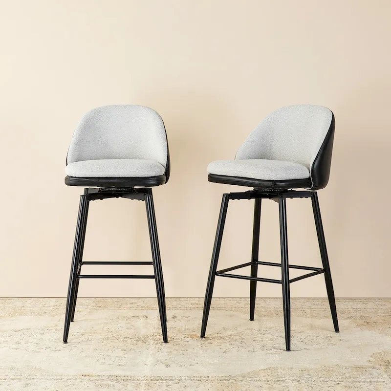 Glitzhome Modern Faux Leather Mixed Chenille Upholstered Swivel High Bar Stools