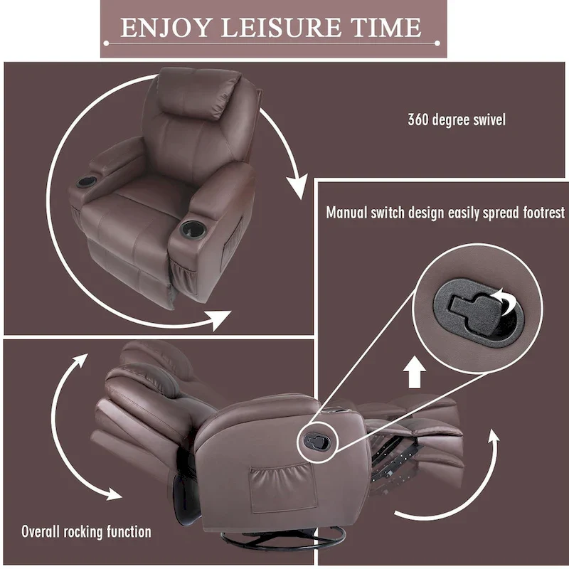 Homall Massage Recliner Chair Swivel Heating Faux Leather Living Room Chair