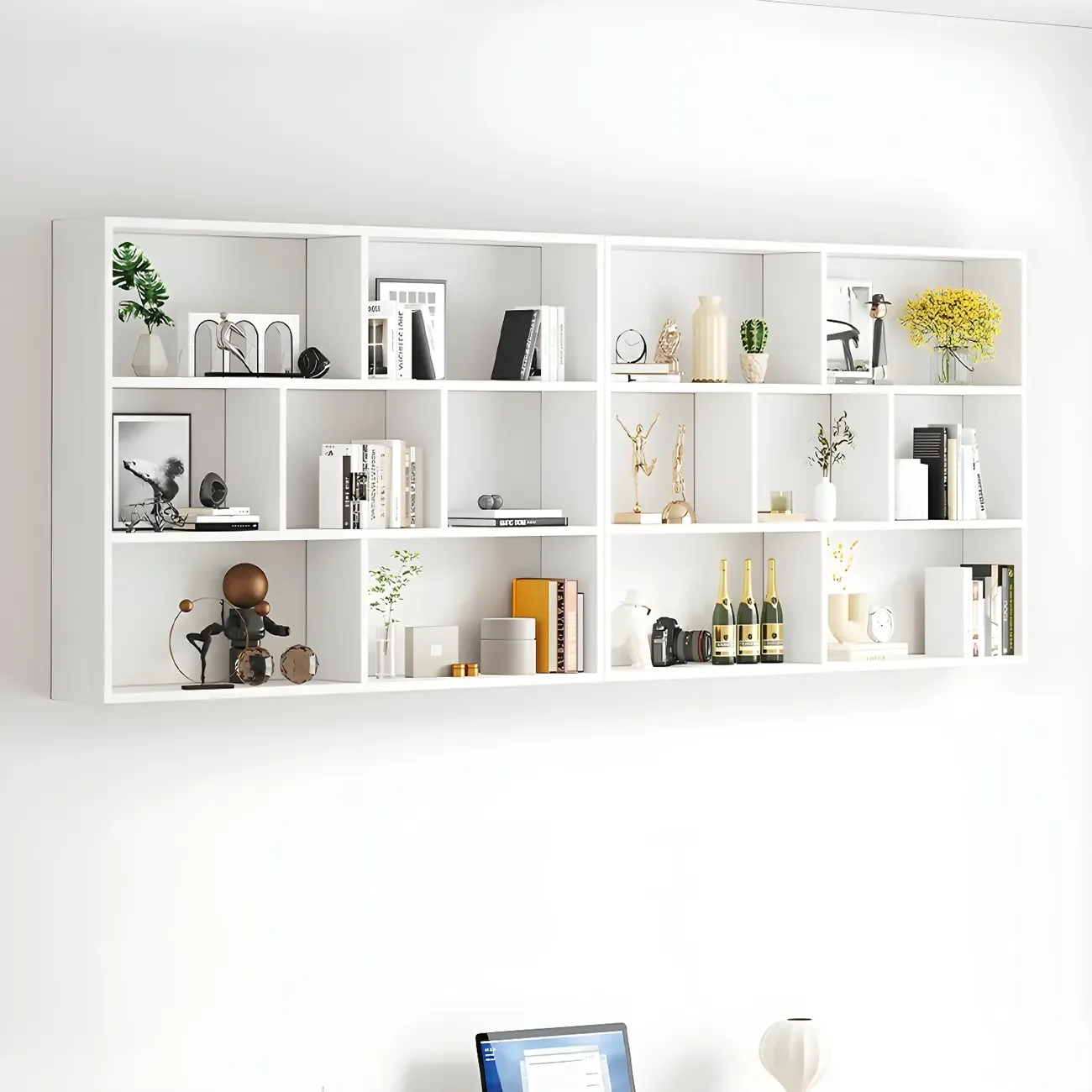 White Wall-Mounted Cube Wood Display Bookcase