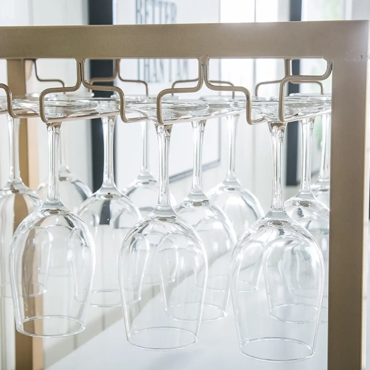 Glam White-Gold 2-Tier Shelves Bar Tables with Stemware Holders