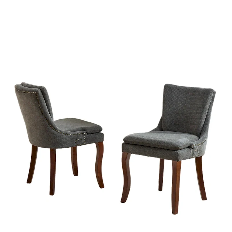 Chenille Fabric Upholstered Dining Chairs w/ Solid Wood Legs(Set of 2)