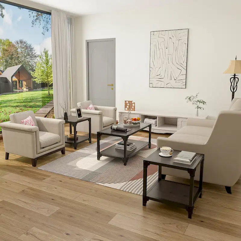 Davee 3 Pieces Wood and Metal Coffee Table Set with Shelf - 40x20x18 & 20x20x20 &20x20x20