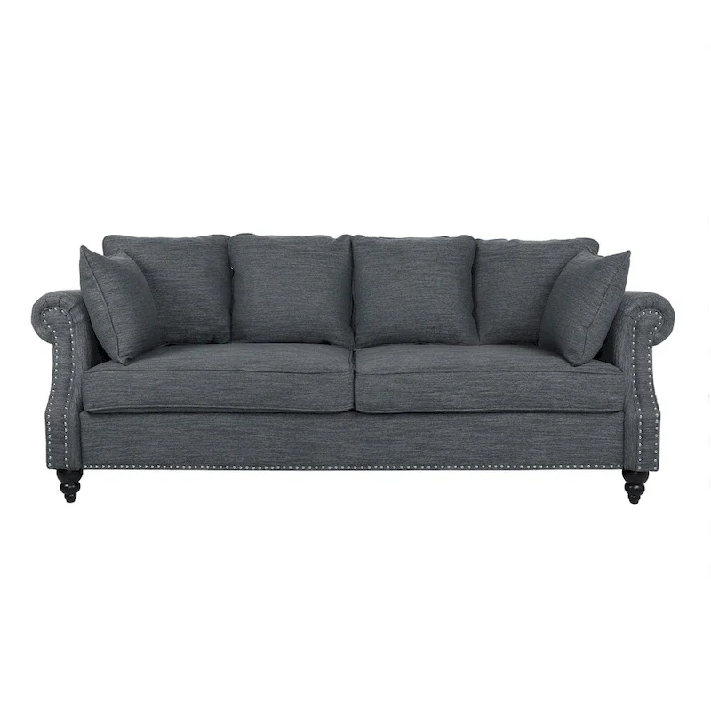 Manbow Fabric Pillowback 3 Seater Sofa with Nailhead Trim by Christopher Knight Home