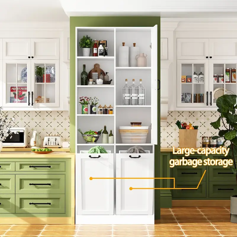 Elegant White Buffet Cabinet with Rotating Drawers Laundry Cabinet