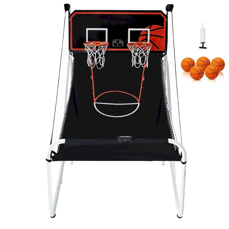 Foldable Basketball Arcade Game, 2 Player Indoor Basketball Game, Home Dual Shot Sport with 8 Game Modes, and Inflation Pump