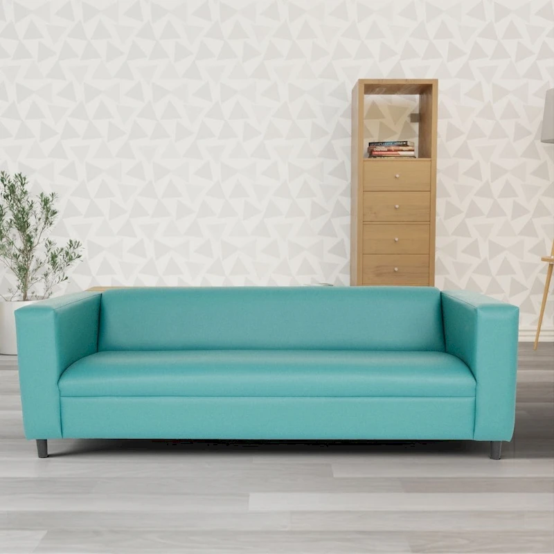 Coast to Coast Sofas Mid Century Modern 3 Seater Sofa Faux Leather Solid Wood Frame Upholstered