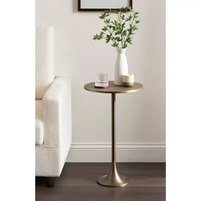 Black & Gold Round Metal Accent Side Table, 1-Person