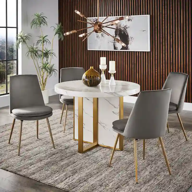 Saki 43 Wide Faux Marble Round Dining Table Set by iNSPIRE Q Modern