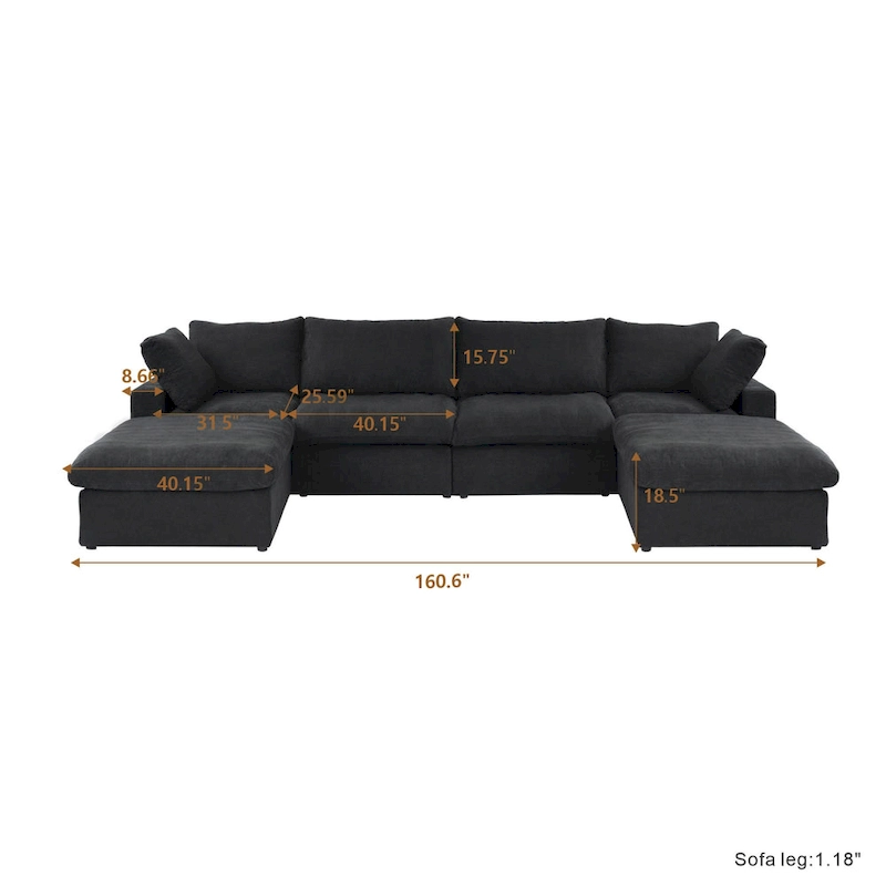 Large Modular Sectional Sofa Down Filled U-Shaped 4 Seater with 2 Ottoman