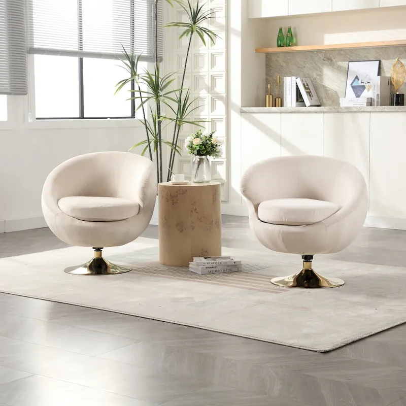 HOMEFUN Velvet 360 Degree Swivel Cuddle Barrel Accent Chairsset of 2