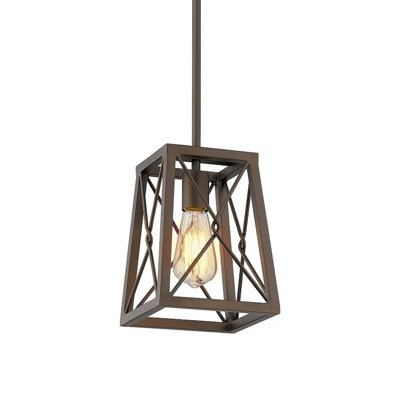 1-Light Metal Wire Cage Pendant Light,Oil Rubbed Bronze Finish