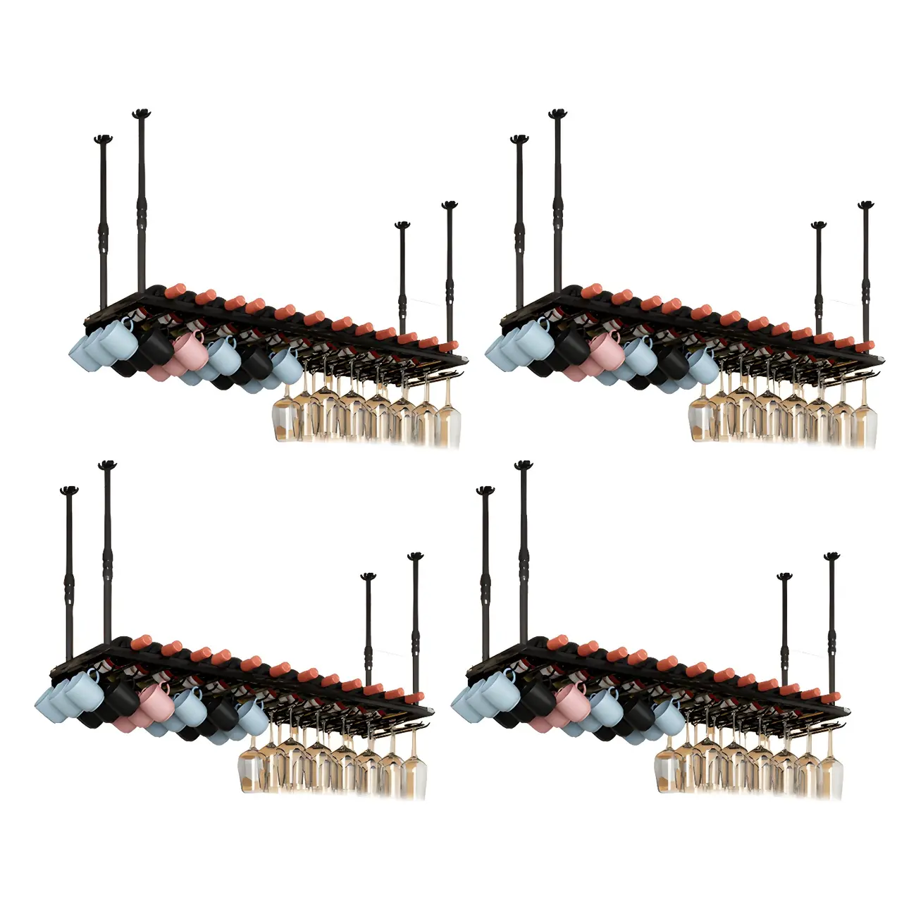 Industrial Metal Hanging Wine Rack with Glass Holder