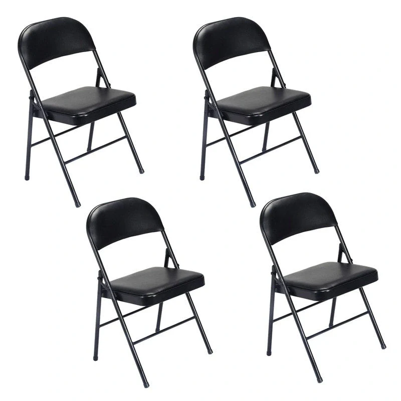 Folding Chairs with Leather Padded Seats Black 4-Pack