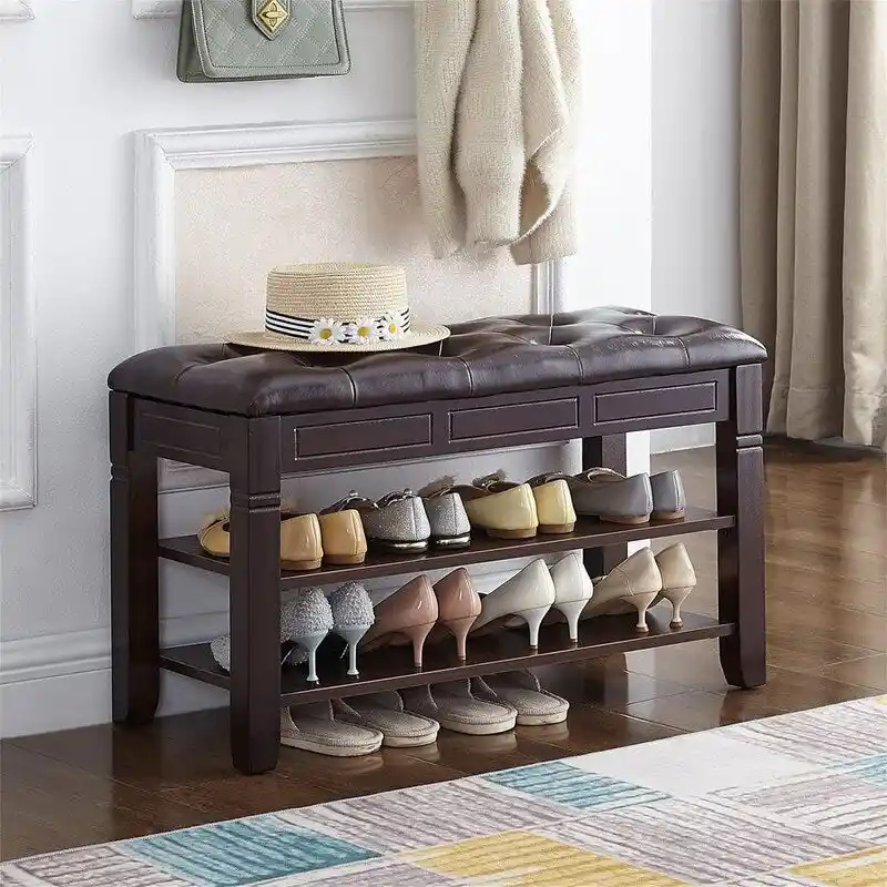 Shoe Storage Bench with Cushion - 31.5D x 13.8W x 18.9H
