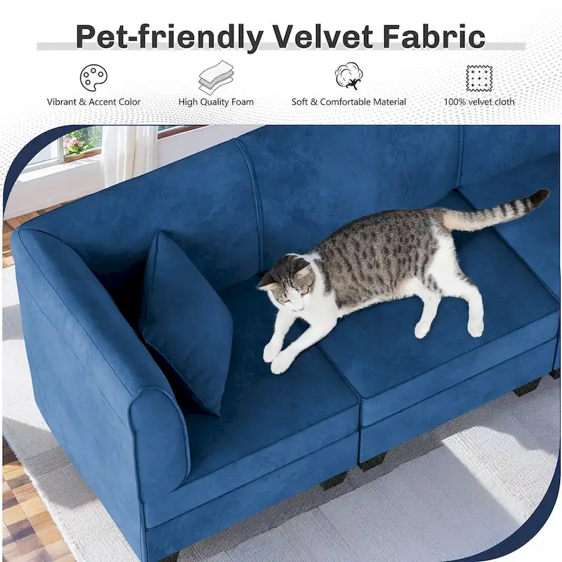 Futzca Sectional Couch Modular Sofa, 116 Velvet L-Shaped Couch Sofa