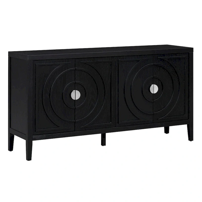 Retro Sideboard with Circular Groove Design Metal Handle