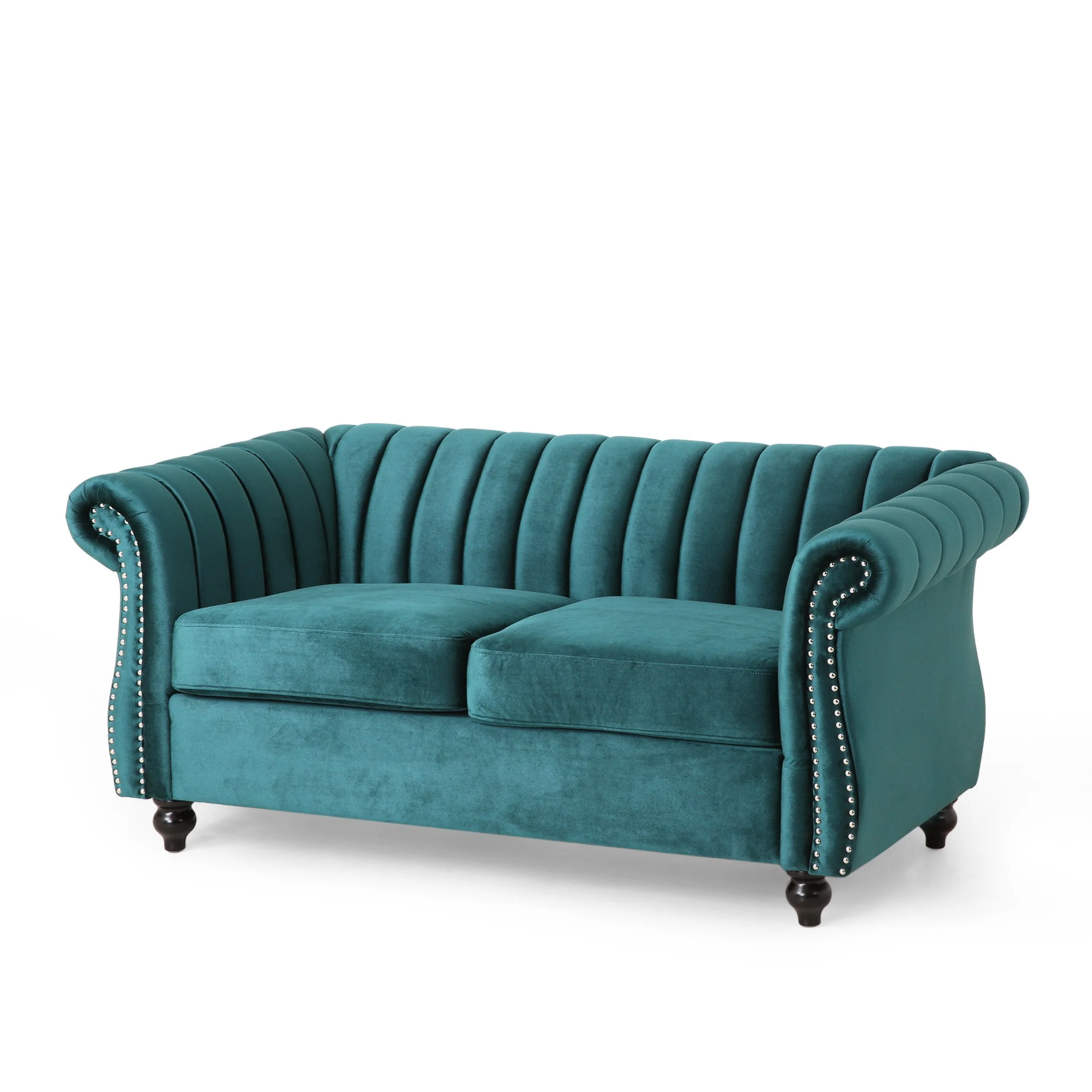 Modern Glam Channel Stitch Loveseat with Nailhead Trim - NH575413