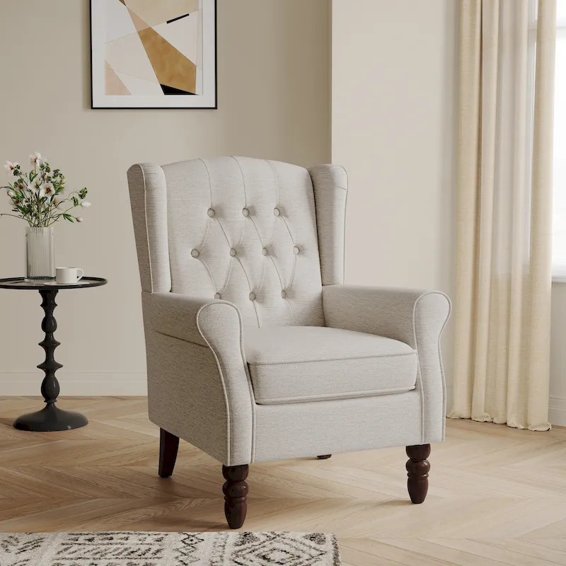 Button-Tufted Accent Chair Wingback Armchair - 38H
