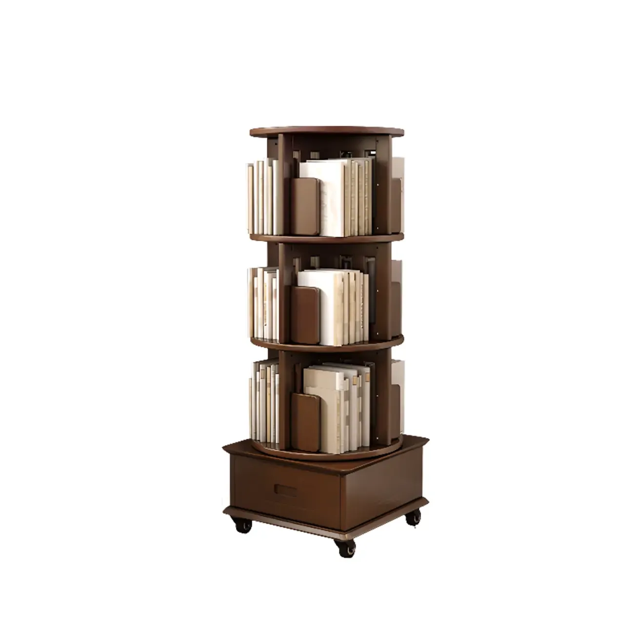 Medium Rotatable Nut-brown Wooden Vertical Bookcase