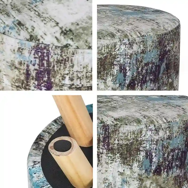 Adeco Modern Round Padded Upholstered Ottoman Footrest Stool