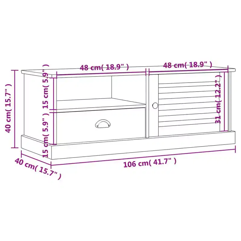 vidaXL VIGO White Solid Wood Pine TV Stand Entertainment Center - 41.7x15.7x15.7 with Drawer, Open Shelf & Cabinet, Easy Clean