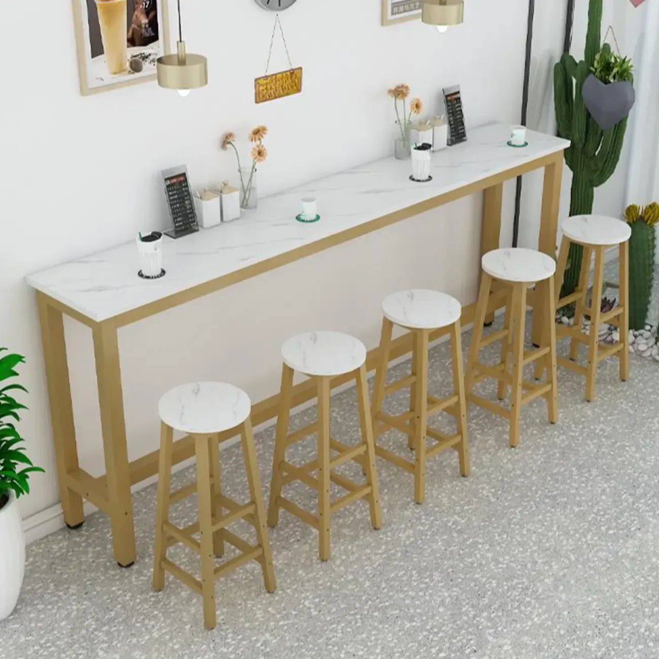 Modern White Metal Fixed Top Design Bar Tables