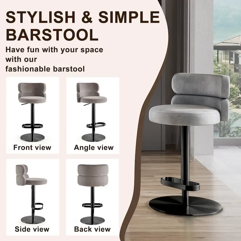 Velvet Counter Bar stool with Height Adjustable and Swivel