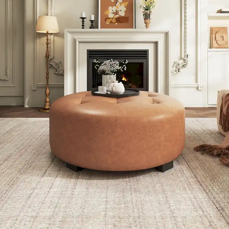 Christopher Knight Home PU Leather Button Tufted Round Ottoman