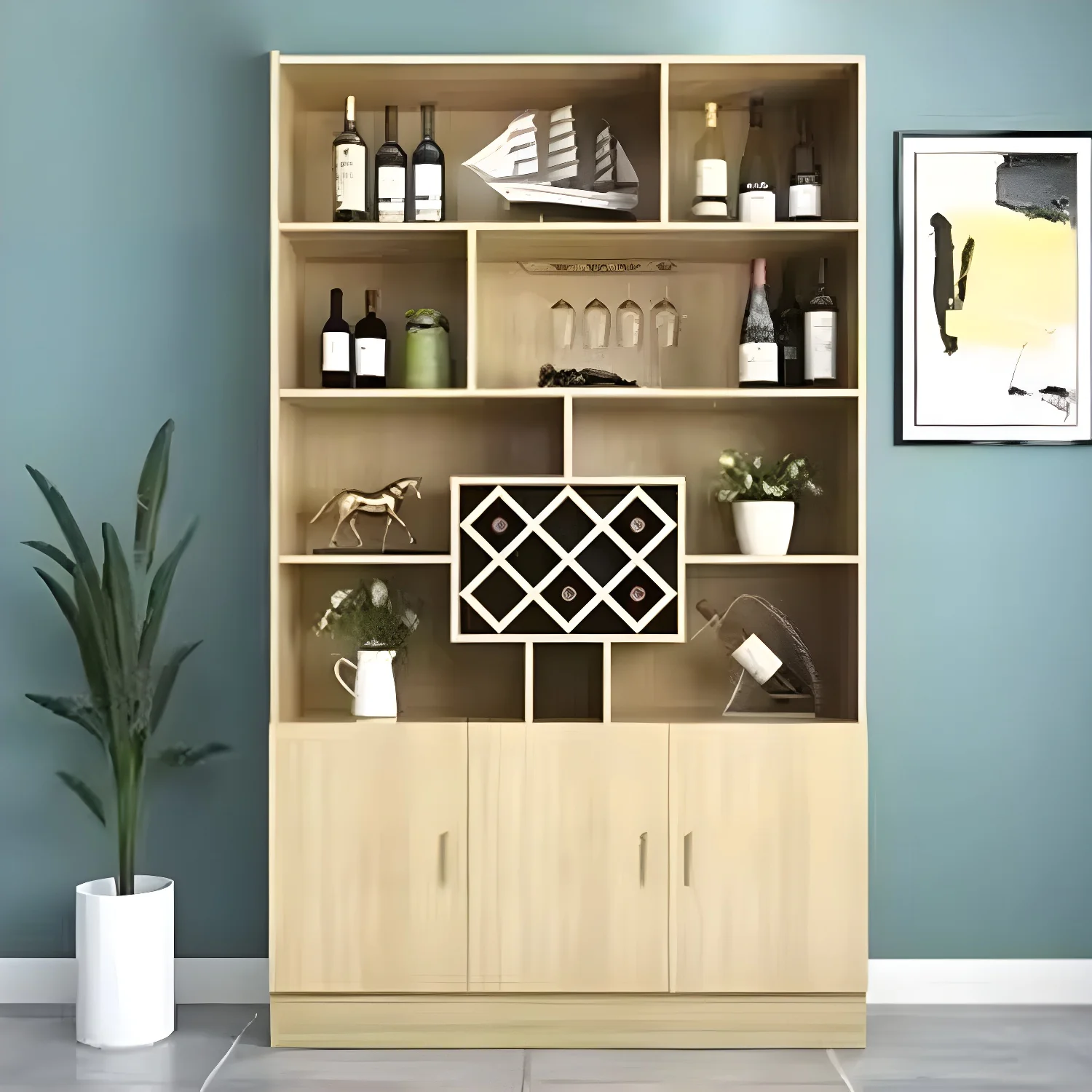 Black Modern Large Wooden Open Stackable Wine Cabinet