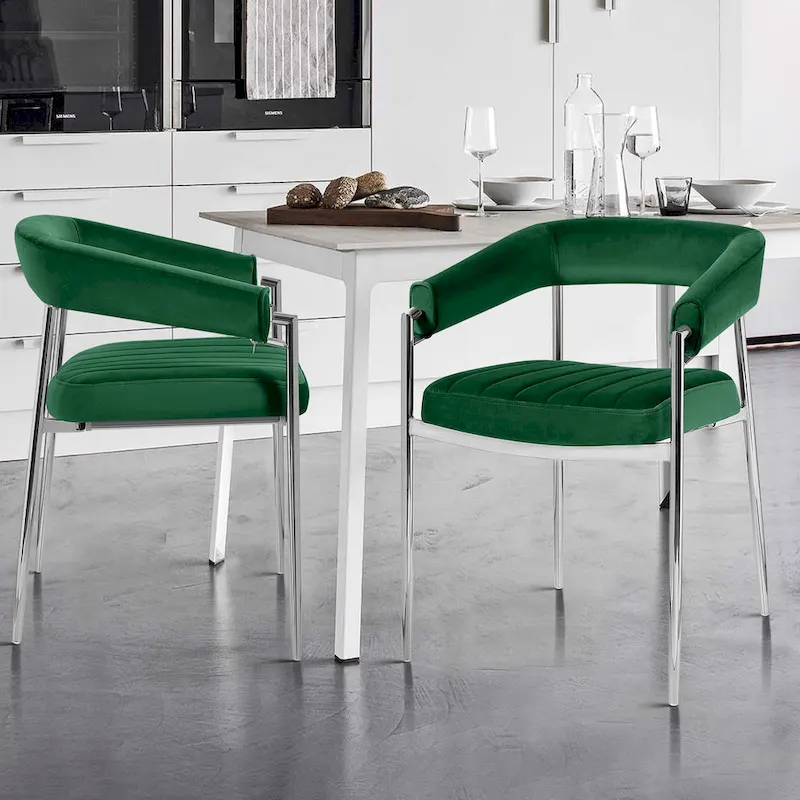 Velvet Dining Chair Arm Chair with Chrome Metal Legs