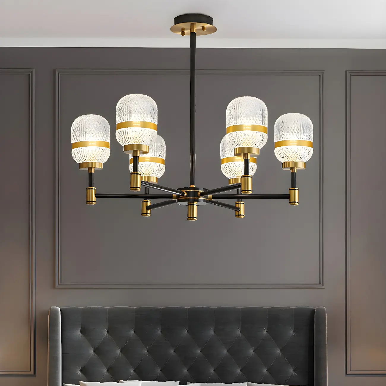 Modern Black Gold Prismatic Glass Sputnik Chandelier