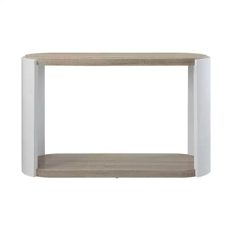 Royal Hampton Sofa Console Table, White High Gloss Wood, Brown, Oval 47 Inch