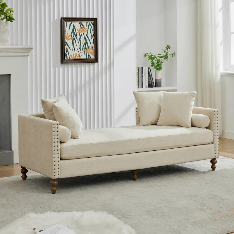 Upholstered Chaise Lounge with Nailhead Trim