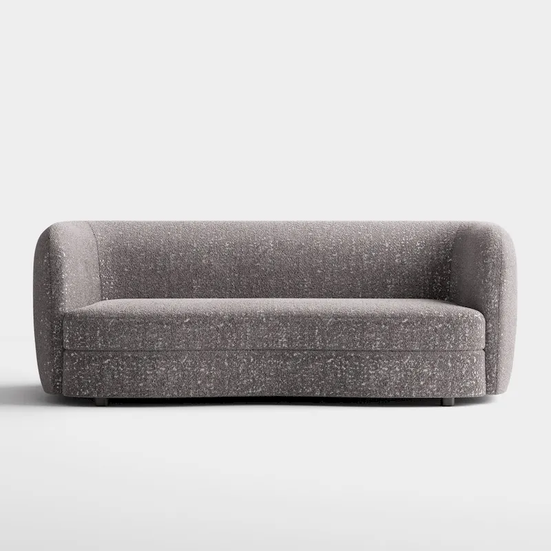 Modern Curved Arms Boucle Sofa Couch with Kidney Style Seat and Round Wooden Legs