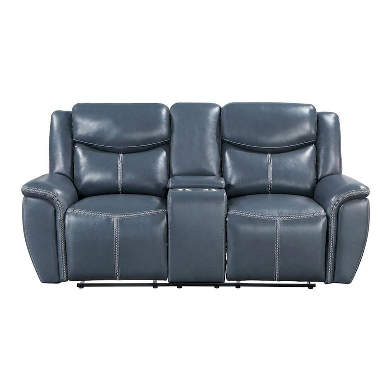 Stanwicke Blue Motion Reclining Loveseat with Console