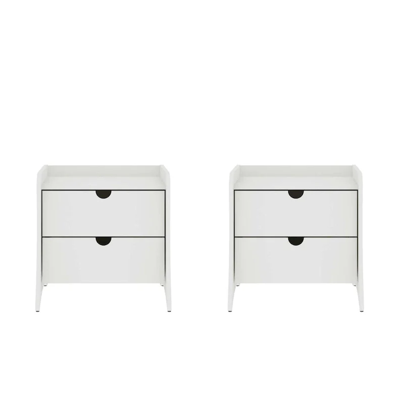 Mid-Century Modern 2-Drawer Nightstand, MDF, Curved Legs, 19.68