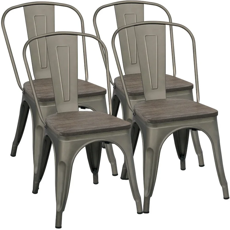 Yaheetech Set of 4 Metal Dining Chair with Wooden Stackable Chairs