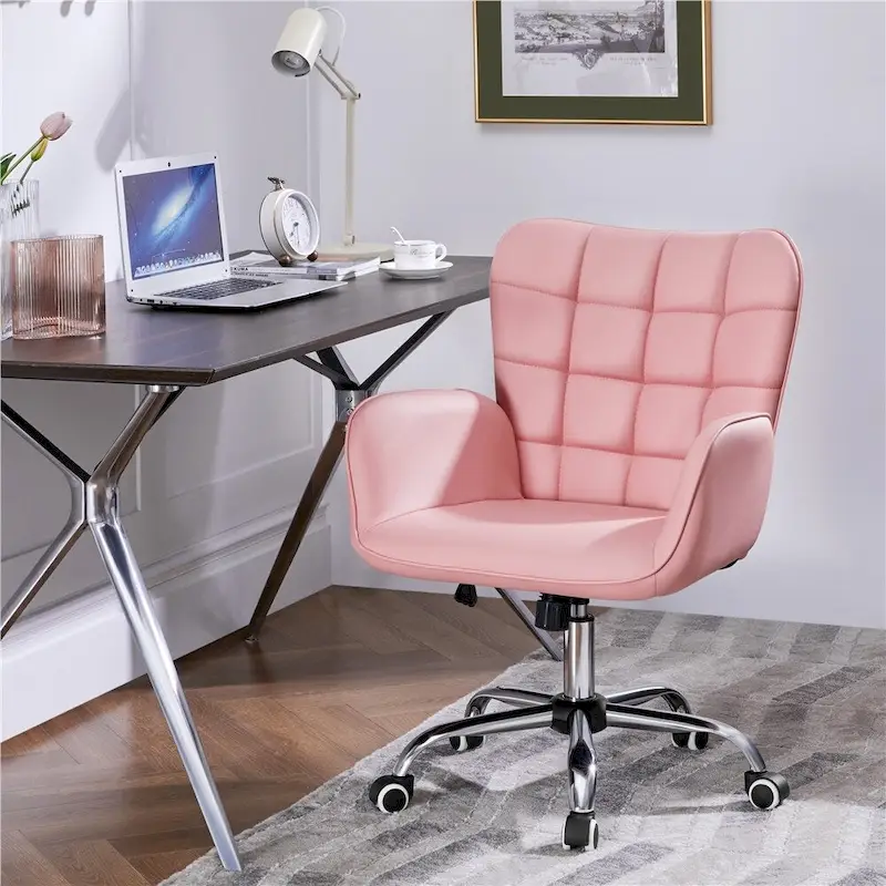 Yaheetech Faux Leather Desk Chair with Padded Armrests Modern Office Chair - N/A