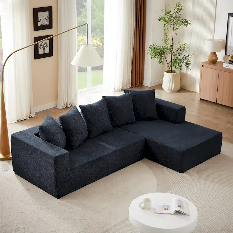 Blue 105.2 Cloud Chenille Right L-Shaped Modular Sectional Sofa, 2-Piece Free Combination