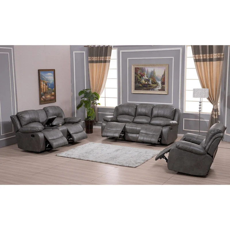 Betsy Furniture 3 Piece Bonded Leather Reclining Living Room Set, Sofa, Loveseat and Glider Chair