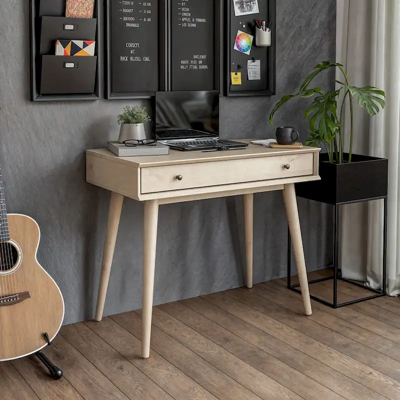 Mid-Century Solid Wood Desk with Drawer