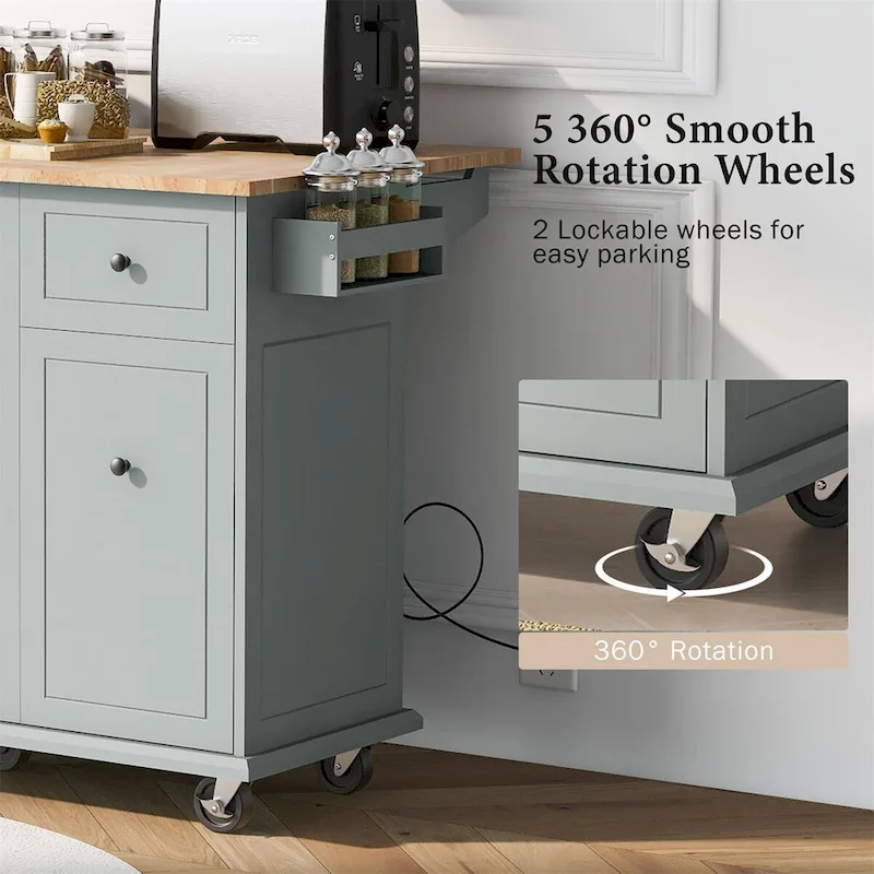Merax 53.9 Width Rolling Kitchen Cart on Wheels with Drop Leaf
