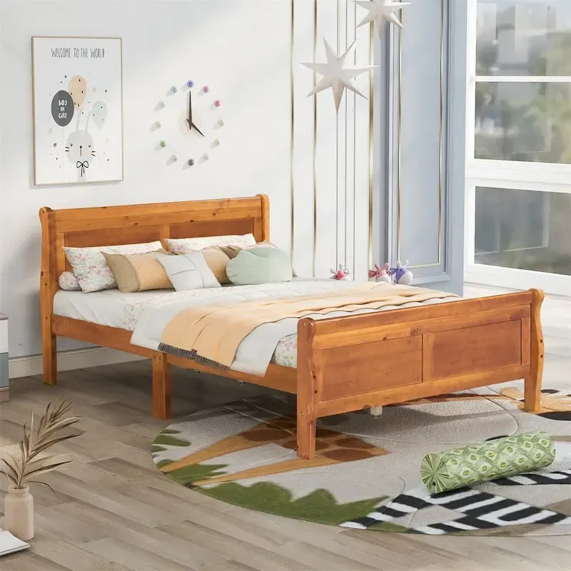 Harper & Bright Designs Wood Twin Sleigh Bed with Headboard and Footboard