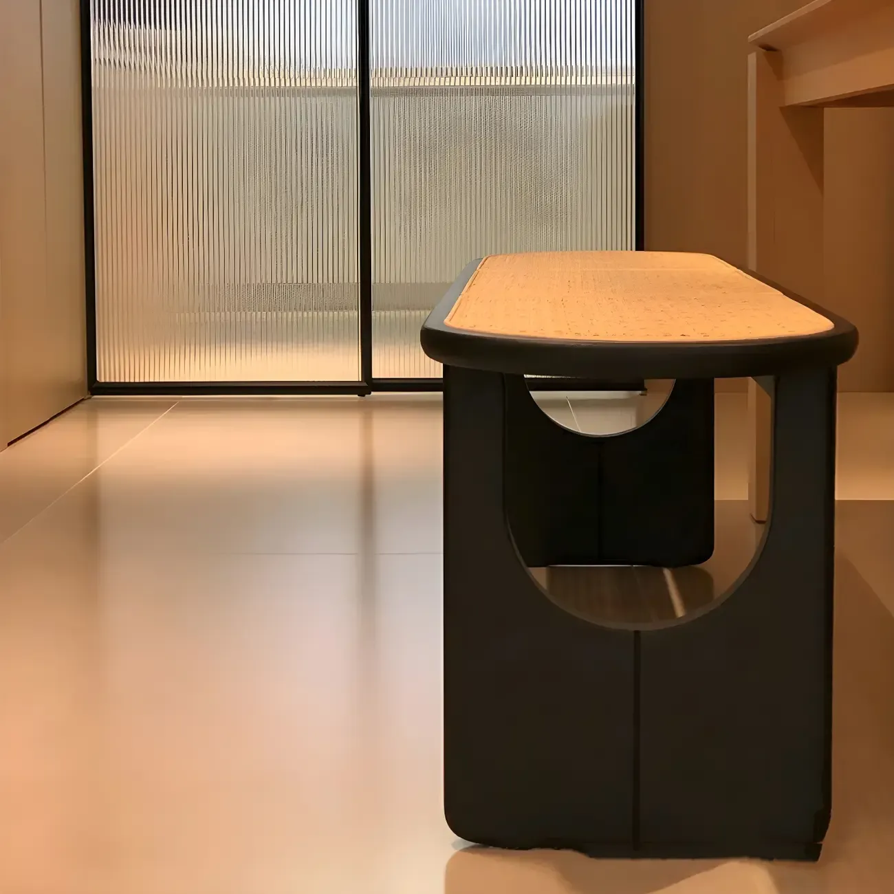 Rectangular Black Rattan Top Rubberwood Bench