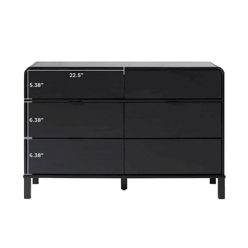 6-Drawer Solid Wood Dresser with Curved Top
