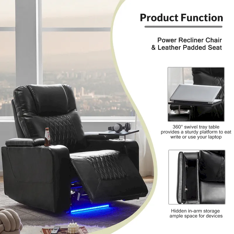 Nestfair Power Motion Recliner with 2 Cup Holders and 360 Swivel Tray Table