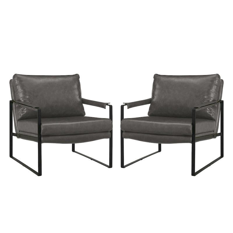 Art Leon Modern Faux Leather Accent Chairs Set of 2