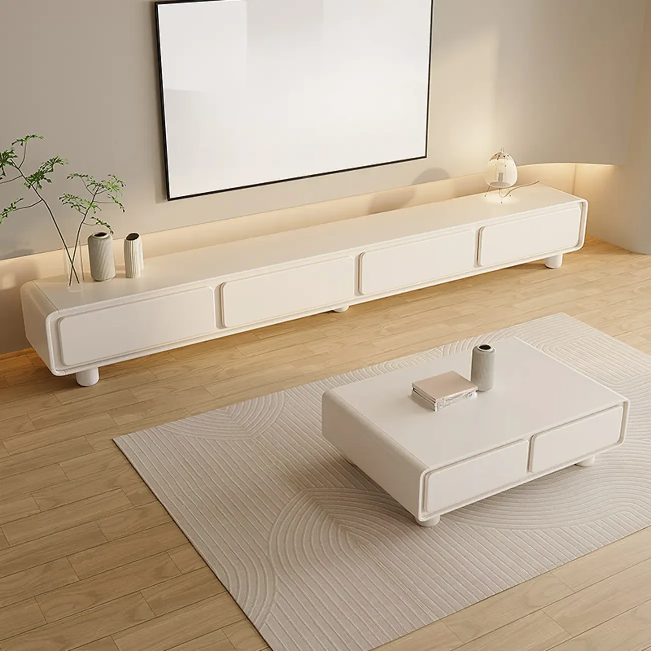 63 Living Room White Wooden Rectangular TV Stand with Drawer